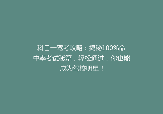 科目一驾考攻略：揭秘100%命中率考试秘籍，轻松通过，你也能成为驾校明星！