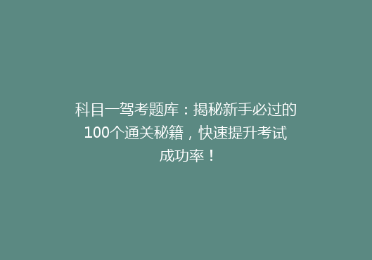 科目一驾考题库：揭秘新手必过的100个通关秘籍，快速提升考试成功率！