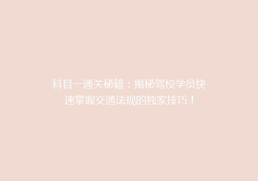 科目一通关秘籍：揭秘驾校学员快速掌握交通法规的独家技巧！