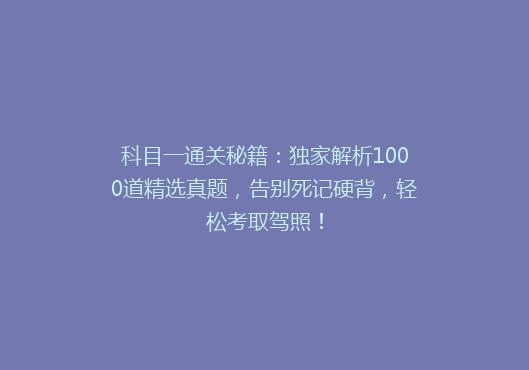 科目一通关秘籍：独家解析1000道精选真题，告别死记硬背，轻松考取驾照！
